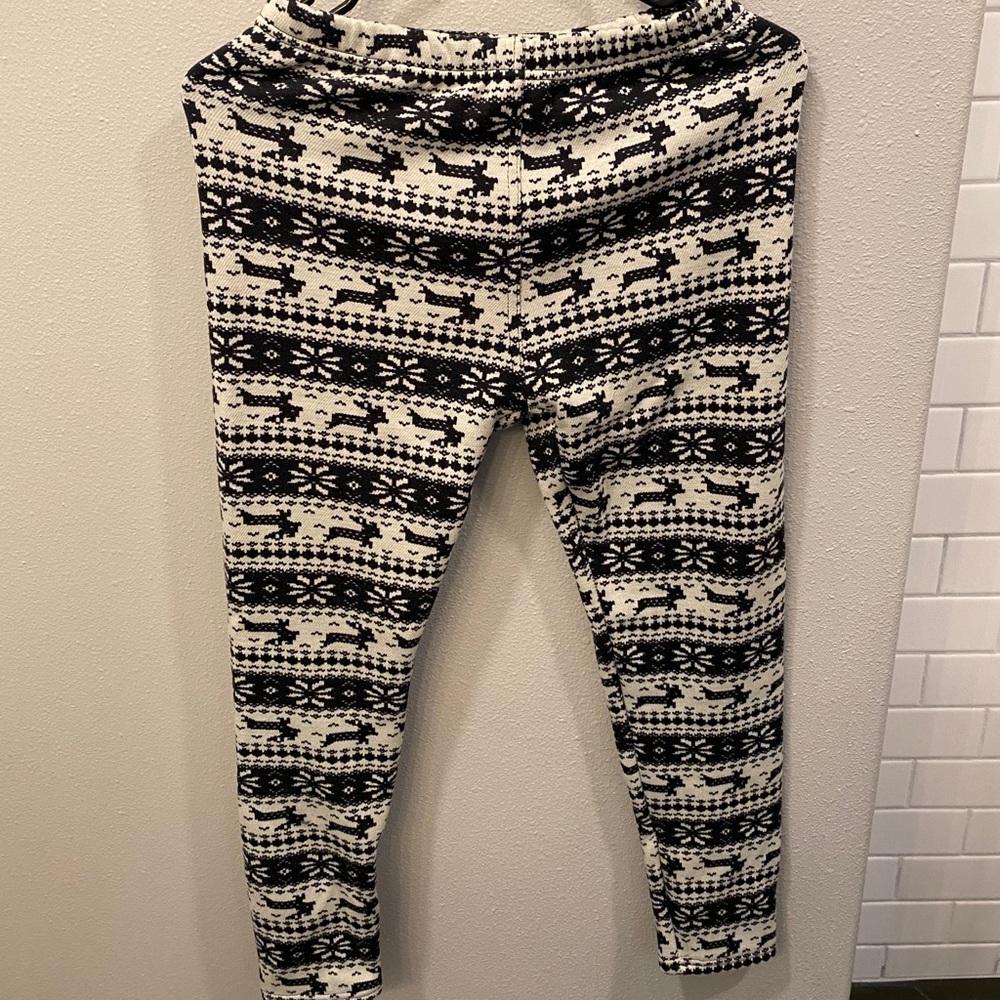 Women’s Deer Winter Lined Leggings- Black/Cream